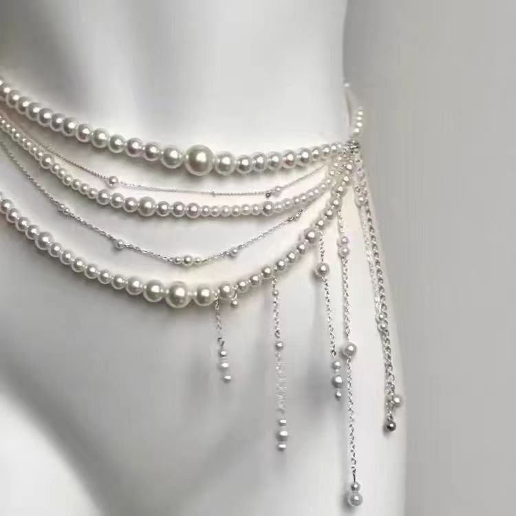 Accessible Luxury Style Tassel Flower Imitation Pearl Multi-Layer Waist Chain Fashionable High-End Elegant Jewelry Waist Ornaments For Women - Image 5